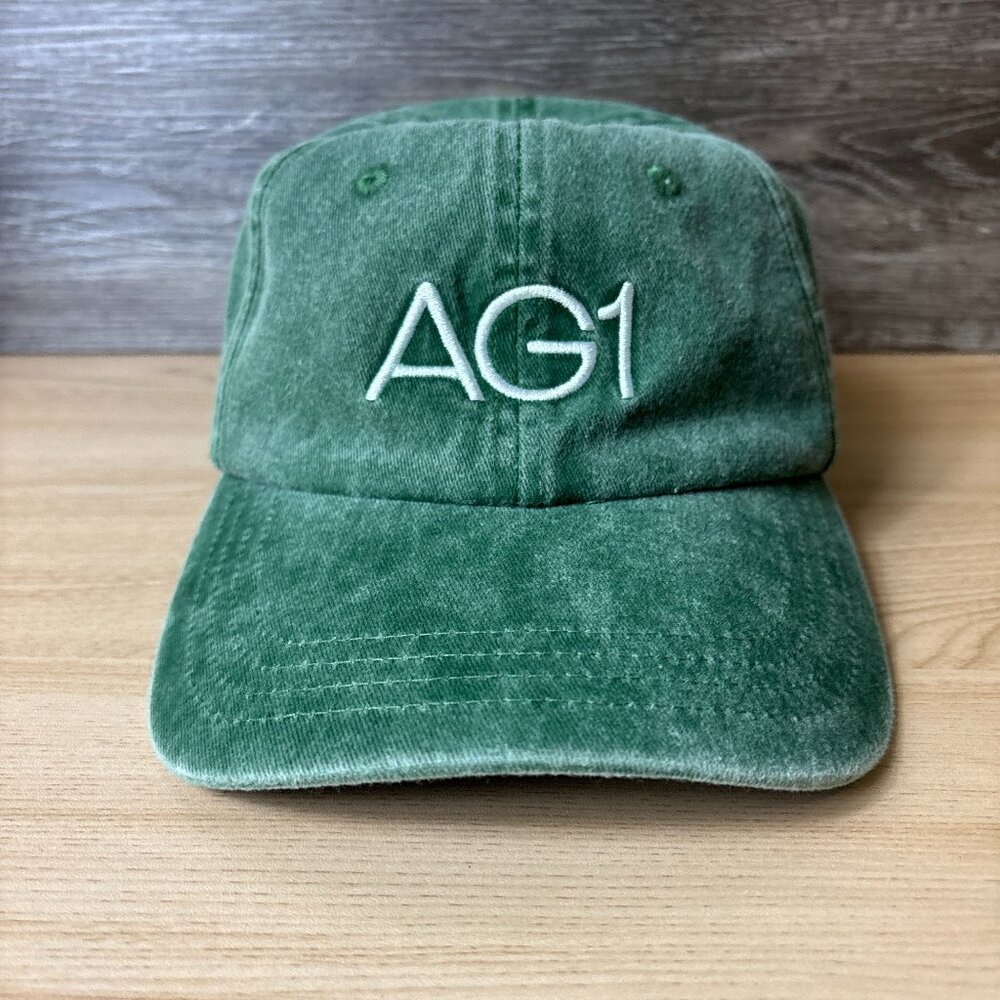 Athletic Greens AG1 Hat Cap Strap Back‎ Green Vintage Wash Adjustable